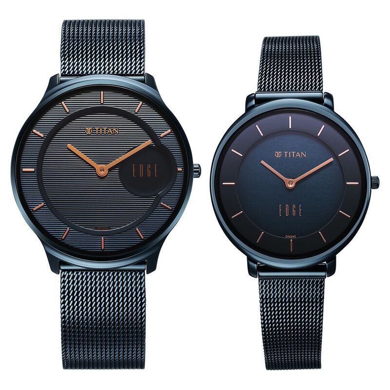 Titan Edge Pair Blue Dial Analog Stainless Steel Strap watch for Couple