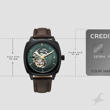 Fastrack Automatics Collection Green Dial Brown Leather Strap Watch For Guys