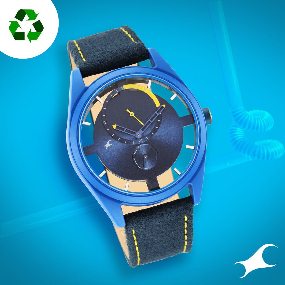 Buy Online Fastrack Revibe Quartz Multifunction Blue Dial Fabric Strap Watch for Guys 3256pf01 Titan