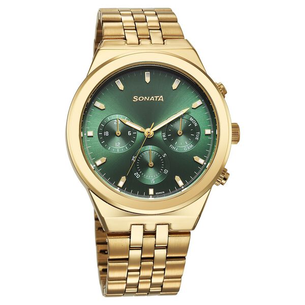Sonata Eternia Quartz Multifunction Green Dial Metal Strap Watch For Men - image number 0
