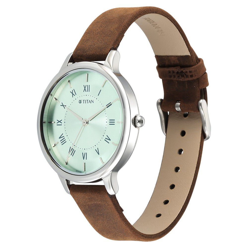 Buy Online Titan Workwear Quartz Analog Silver Dial Brown Leather