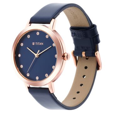 Titan Memento Quartz Analog Blue Round Dial Blue Leather Strap Watch For Women