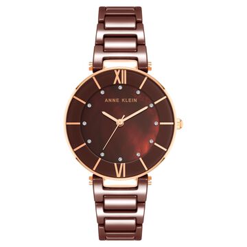 Anne Klein Quartz Analog Brown Dial Rose Gold Ceramic Strap Watch For Women