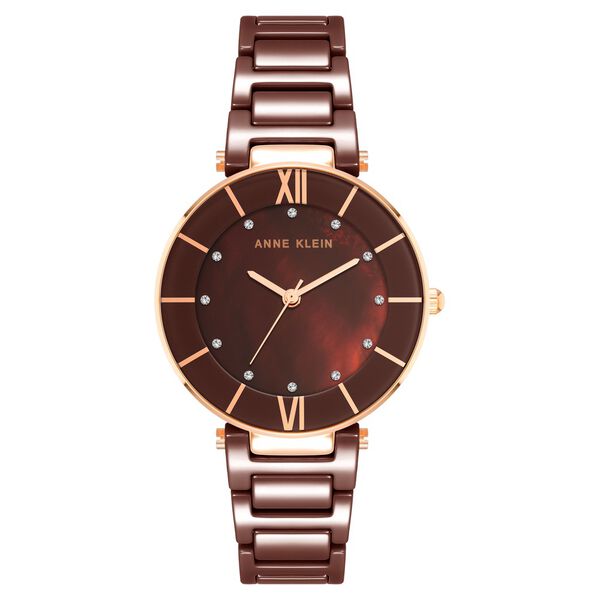 Anne Klein Quartz Analog Brown Dial Rose Gold Ceramic Strap Watch For Women - image number 0