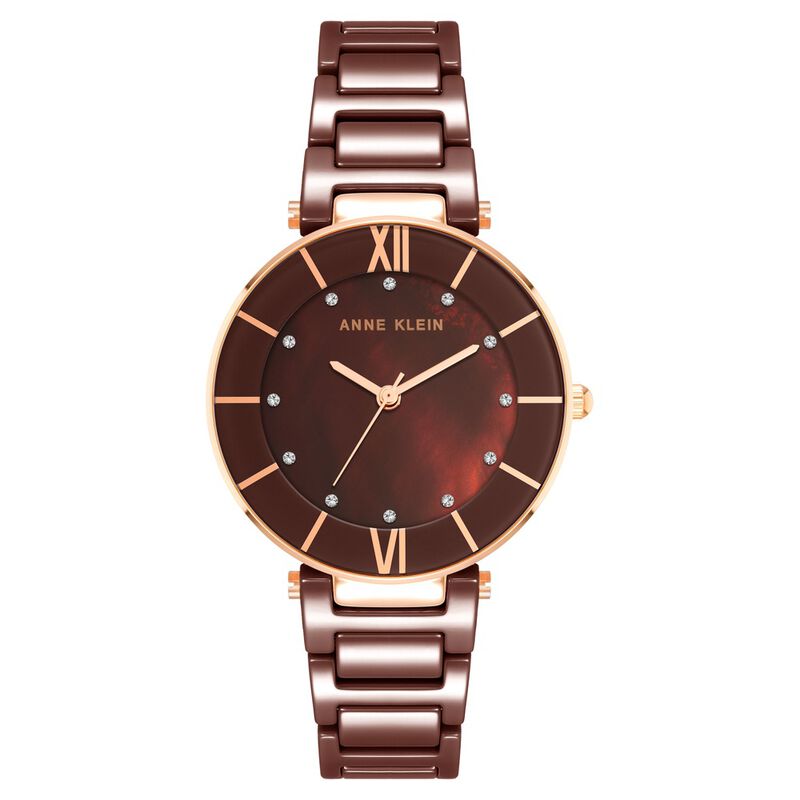 Anne Klein Quartz Analog Brown Dial Rose Gold Ceramic Strap Watch For Women