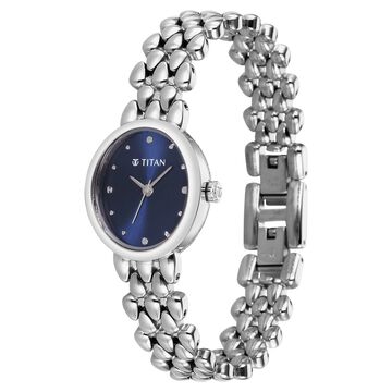 Titan Purple Serein Quartz Analog Blue Dial Silver Metal Strap Watch For Women