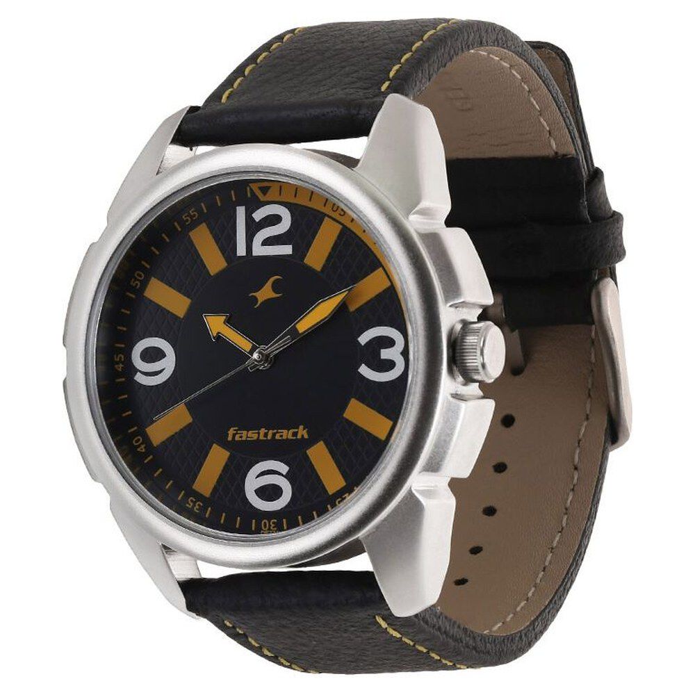 Buy Online Fastrack Quartz Analog Black Dial Leather Strap Watch for Guys ng3124sl03c Titan