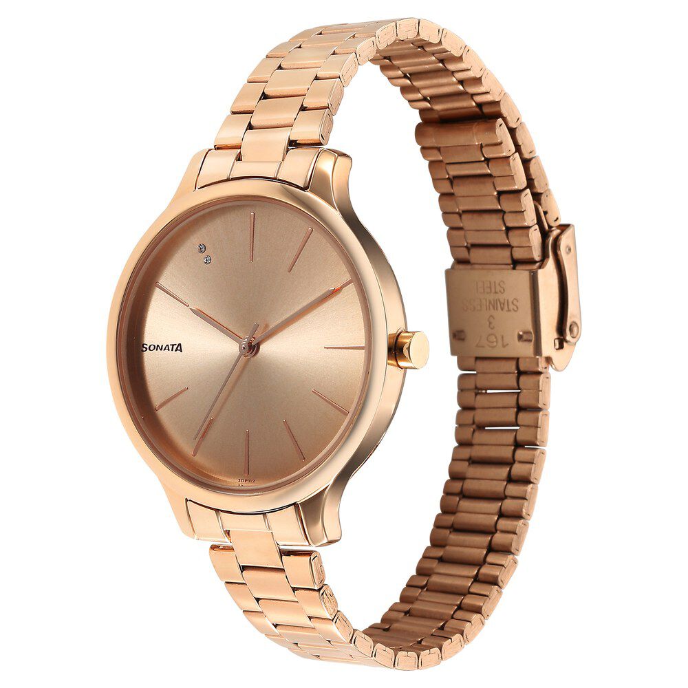 Buy Online Sonata Blush Quartz Analog Rose Gold dial Stainless Steel Strap Watch for Women 87050wm08 Titan