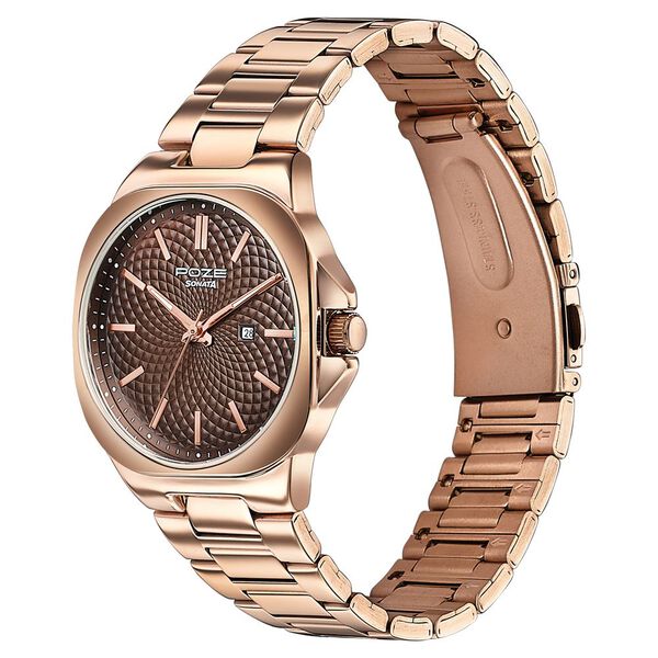 Sonata Poze Quartz Analog Brown Dial Rose Gold Colour Stainless Steel Strap Watch For Men - image number 4