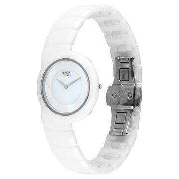 Titan Raga Chic Glam Quartz Analog Two Toned Dial With Mother OF Pearl White Ceramic Strap Watch For Women