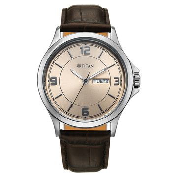 Titan Neo Arabic Analog with Day Date Beige Dial Brown Leather Strap Watch for Men