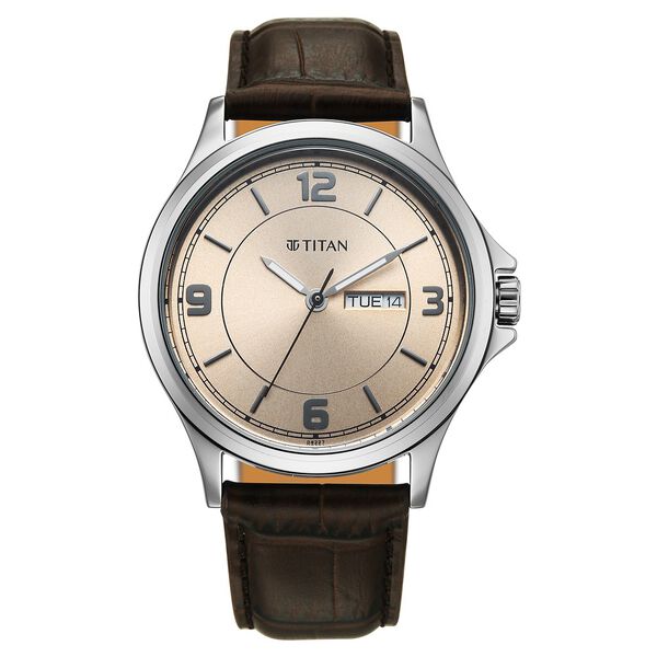 Titan Neo Arabic Analog with Day Date Beige Dial Brown Leather Strap Watch for Men - image number 1