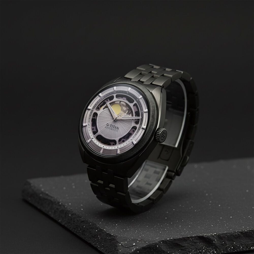 Titan Stellar Cupola Automatic Analog with Sun Moon Phase and Silver Dial Dark Gun Stainless Steel Strap Watch for Men-image-22