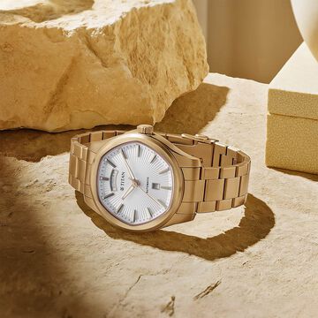 Titan Astral Concealed Automatic Analog with Silver White Dial Carnation Gold Stainless Steel Strap Watch for Men