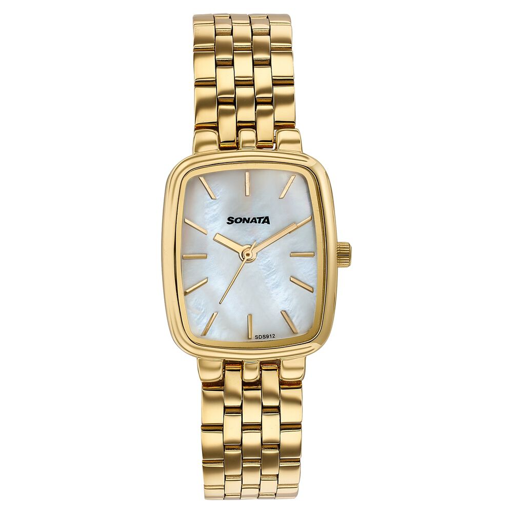 Sonata Festive Quartz Analog Mother Of Pearl Dial Gold Metal Strap Watch For Women-image-12