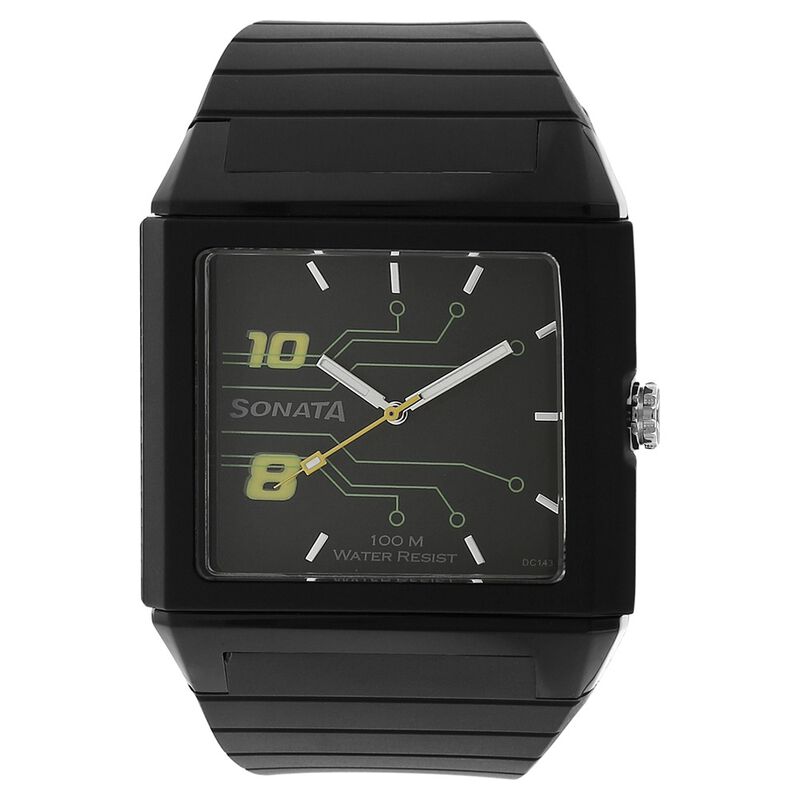 SF Quartz Analog Black Dial Plastic Strap Watch for Men