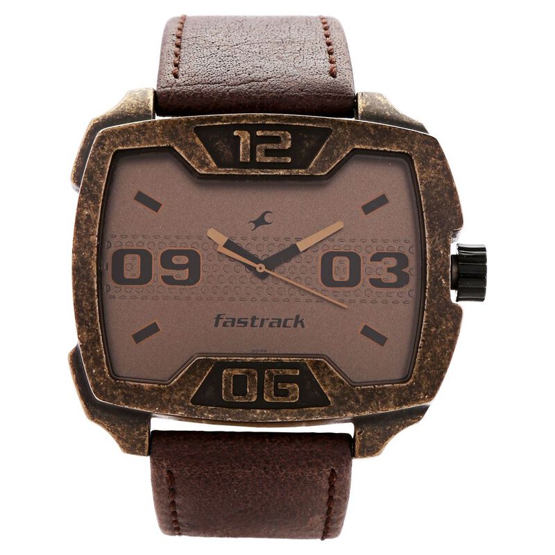 Buy Online Fastrack Quartz Analog Brown Dial Leather Strap Watch for ...