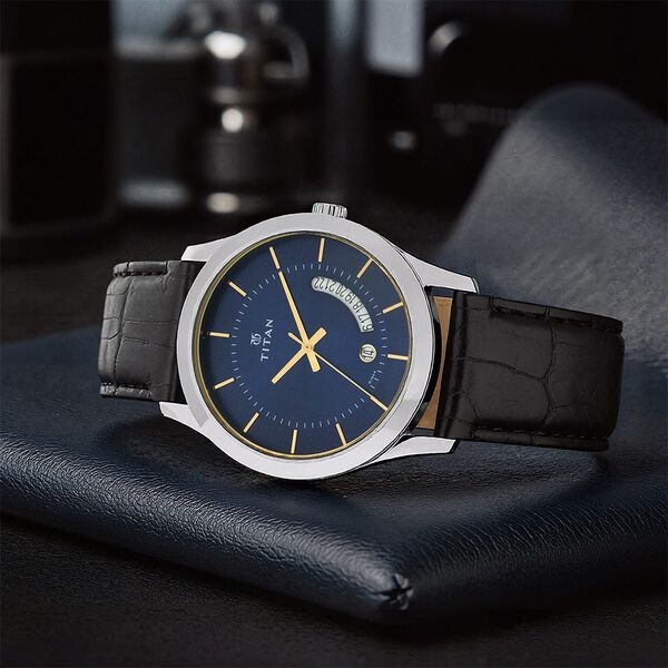 Titan Blue Dial Analog with Date Leather Strap watch for Men - image number 0