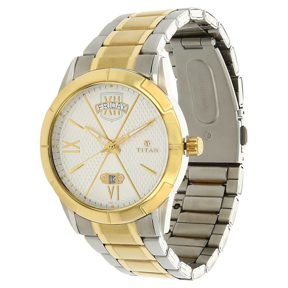 Buy Online Titan Regal Crest Silver Dial Analog Day Date Stainless