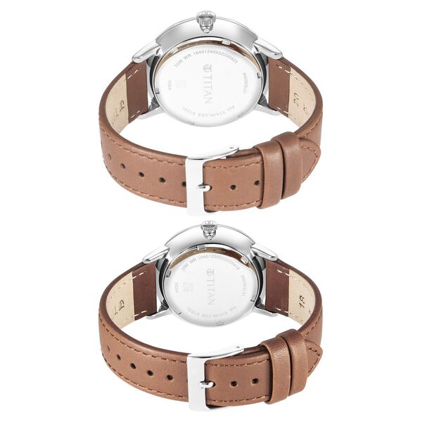 Titan Modern Bandhan Blue Dial Quartz Multifunction Leather Strap watch for Couple - image number 4