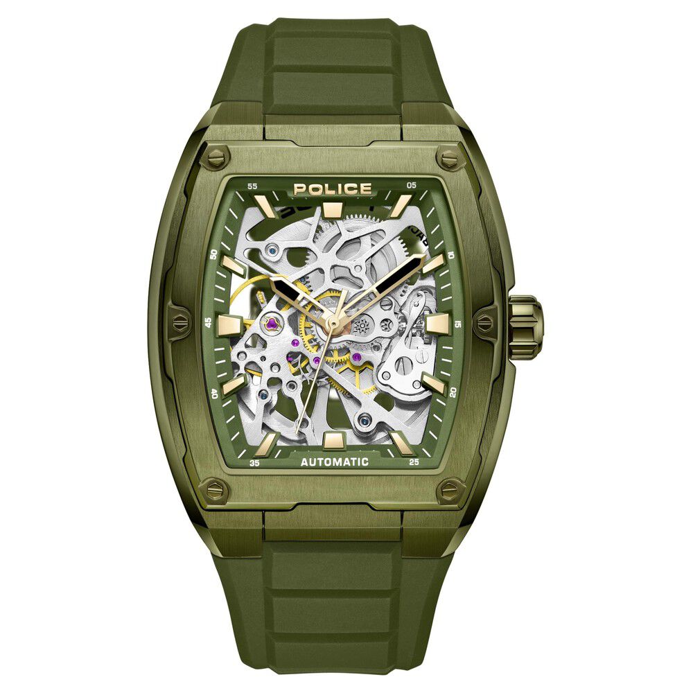 Police Men's Skeleton KL Rahul Edition Automatic Olive Silicone Strap Watch-picture-13