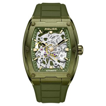 Police Men's Skeleton KL Rahul Edition Automatic Olive Silicone Strap Watch