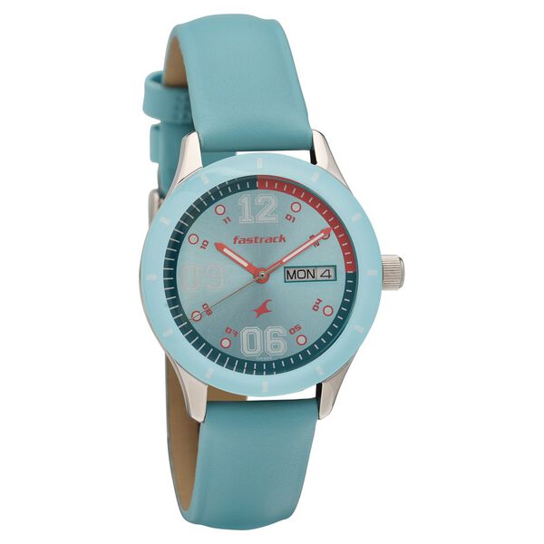 Fastrack Quartz Analog with Day and Date Blue Dial Leather Strap Watch for Girls - image number 0