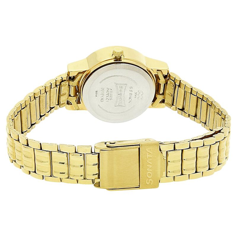 Sonata Quartz Analog with Day and Date Champagne Dial Stainless Steel Strap Watch for Women - image number 3