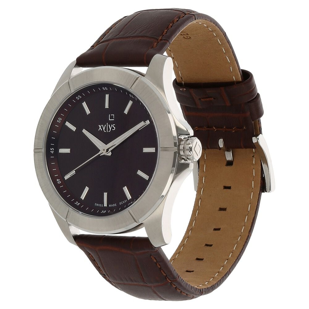 ♥ Titan Xylys Quartz Analog with Date Black Dial Leather Strap Watch