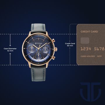 Titan Light Leathers Quartz Multifunction Blue Dial Stainless Steel Strap Watch for Men