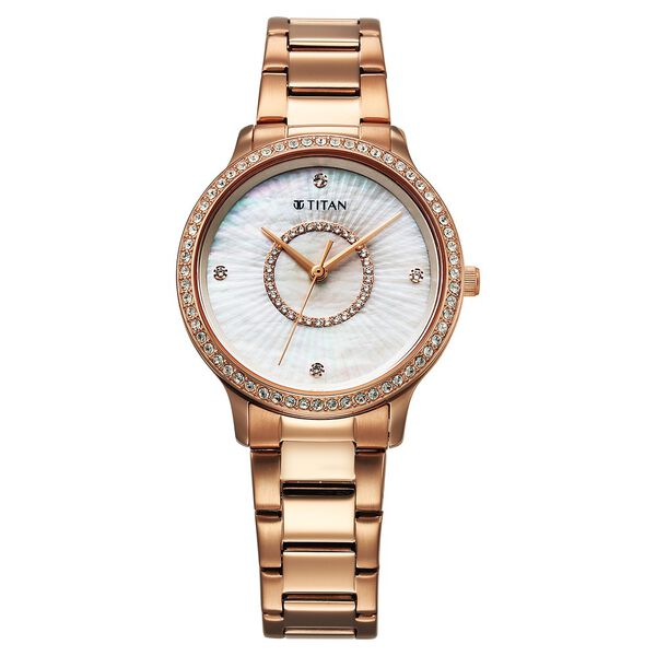 Titan Glamour Quartz Analog Mother Of Pearl Dial Rose Gold Stainless Steel Strap Watch For Women - image number 0