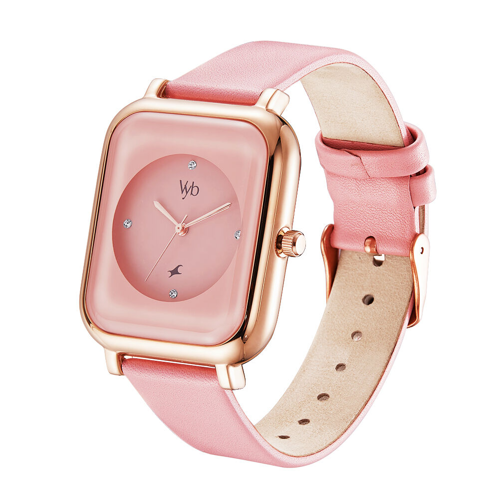 Buy Online Fastrack Vyb Muse Quartz Analog Pink Dial Leather Strap