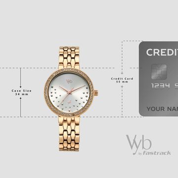 Vyb Starlet By Fastrack Quartz Analog Silver Dial Rose Gold Metal Strap Watch For Girls