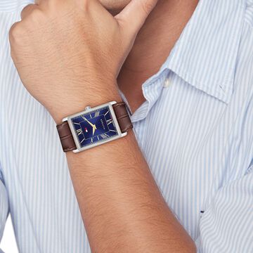 Tommy Hilfiger Quartz Analog Blue Dial Brown Leather Strap Watch For Men