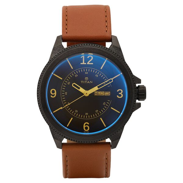 Titan Quartz Analog with Day and Date Black Dial Leather Strap Watch for Men - image number 1