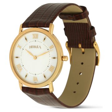 Titan Nebula Vintage 18k Gold Analog Leather Strap Watch for Men