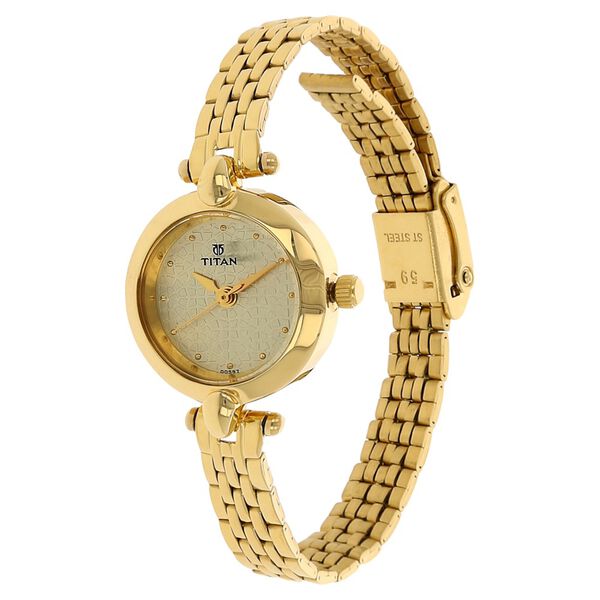Titan Quartz Analog Champagne Dial Stainless Steel Strap Watch for Women - image number 1