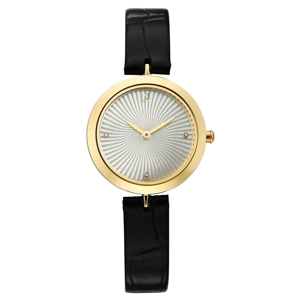 Titan Nebula Lotus 18 KT Gold Quartz Analog Mother Of Pearl Dial Black Leather Strap Watch For Women-picture-19