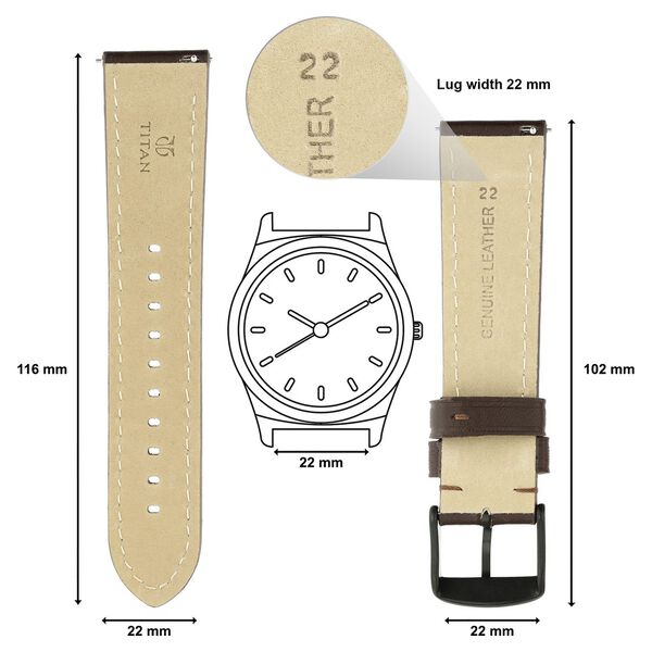 22 mm Brown Genuine Leather Strap for Men - image number 1