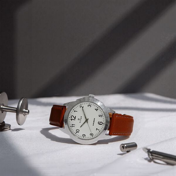 Titan Quartz Analog White Dial Leather Strap Watch for Men - image number 0
