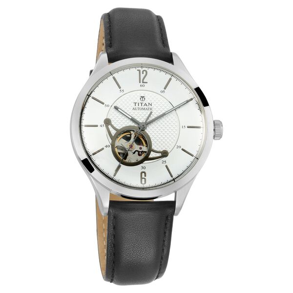 Titan Automatic Champagne Dial Indigo Leather Strap Watch for Men - image number 1