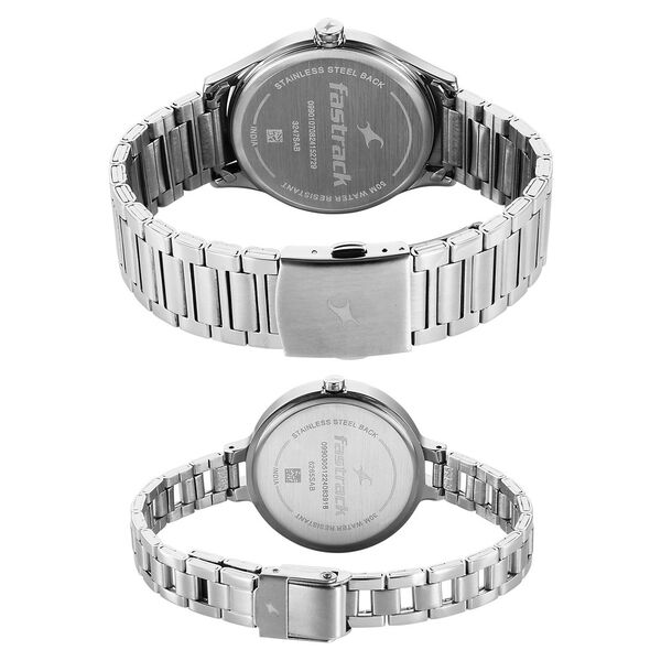 Fastrack Mixmatched Quartz Analog Silver Dial Silver Stainless Steel Strap Watch For Couple - image number 4