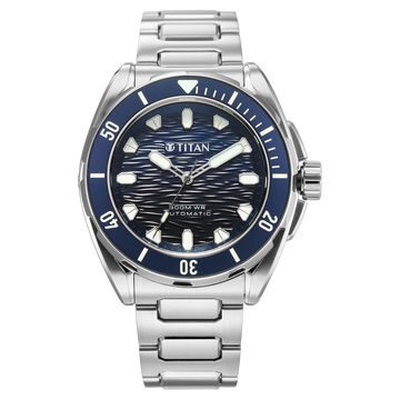 Titan Zero Hour Diver's 300m Automatic Analog with Blue Dial Silver Stainless Steel & Blue FKM Strap Watch for Men