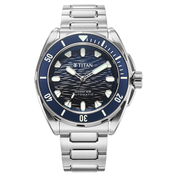 Titan Zero Hour Diver's 300m Automatic Analog with Blue Dial Silver Stainless Steel & Blue FKM Strap Watch for Men - image number 1