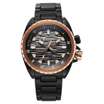 Titan Zero Hour Diver's 200m Analog with Black Dial Black Stainless Steel Strap Watch for Men