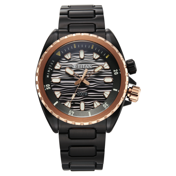Titan Zero Hour Diver's 200m Analog with Black Dial Black Stainless Steel Strap Watch for Men - image number 0