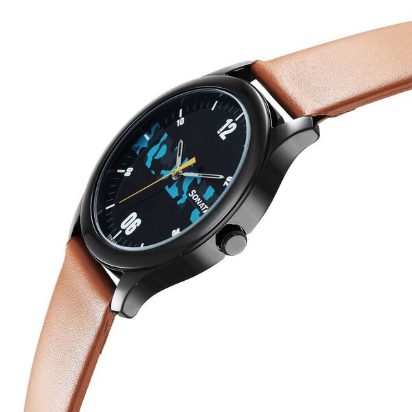 Sonata Quartz Analog Black Dial Leather Strap Watch for Men - image number 2