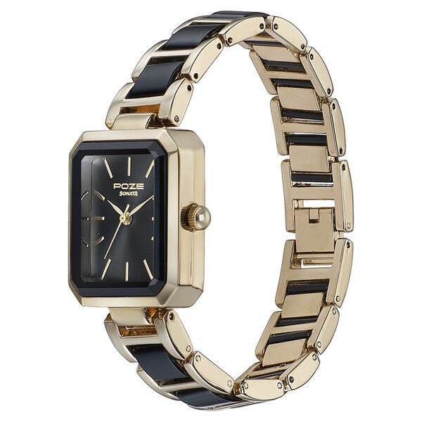 Sonata Poze Quartz Analog Black Dial Two Toned Color Stainless Steel Strap Watch For Women - image number 3