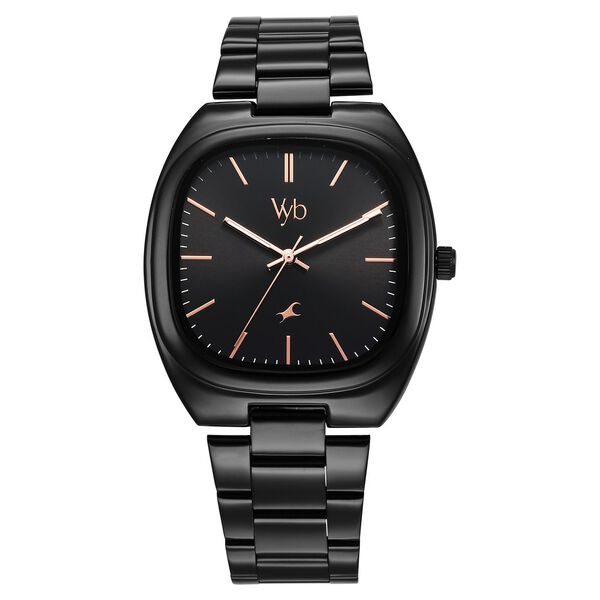 Fastrack Vyb Aviator Quartz Analog Black Dial Black Metal Strap Watch For Guys - image number 1