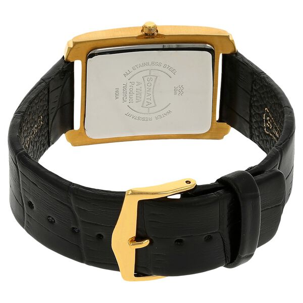 Sonata Quartz Analog Black Dial Leather Strap Watch for Men - image number 3